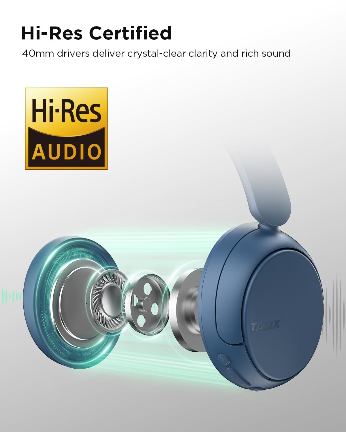 TALIX H30 Hybrid Active Noise Cancelling Headphones, 110H Playtime Hi-Res Audio Bluetooth 6.0 Wireless Over Ear ANC Headphones for Commute/Workout/Gym (Black)