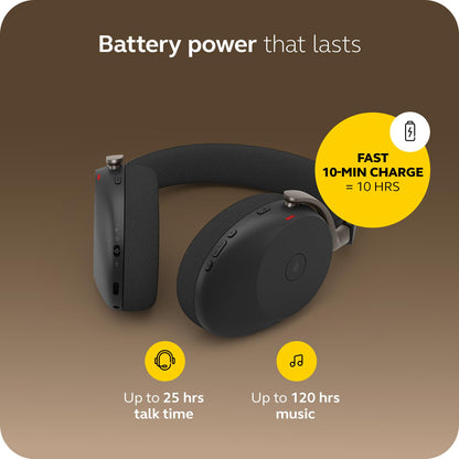 Jabra Evolve3 85 Over-Ear Wireless Bluetooth Headset with Microphone for Work, AI Voice Call Technology, Adaptive Active Noise Cancellation, 25-Hour Battery, USB-C, Microsoft Teams Certified, Black