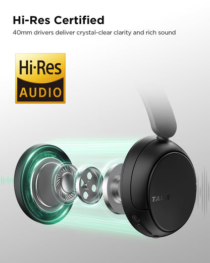 TALIX H30 Hybrid Active Noise Cancelling Headphones, 110H Playtime Hi-Res Audio Bluetooth 6.0 Wireless Over Ear ANC Headphones for Commute/Workout/Gym (Black)