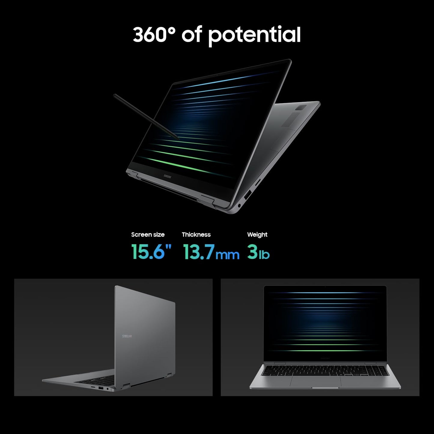 Samsung 15.6” Galaxy Book5 360 Copilot AI Laptop PC Computer, FHD AMOLED Touchscreen, 16GB / 512GB, Dolby Atmos Quad Speakers, All-Day Battery Life, NP750QHA-KA1US