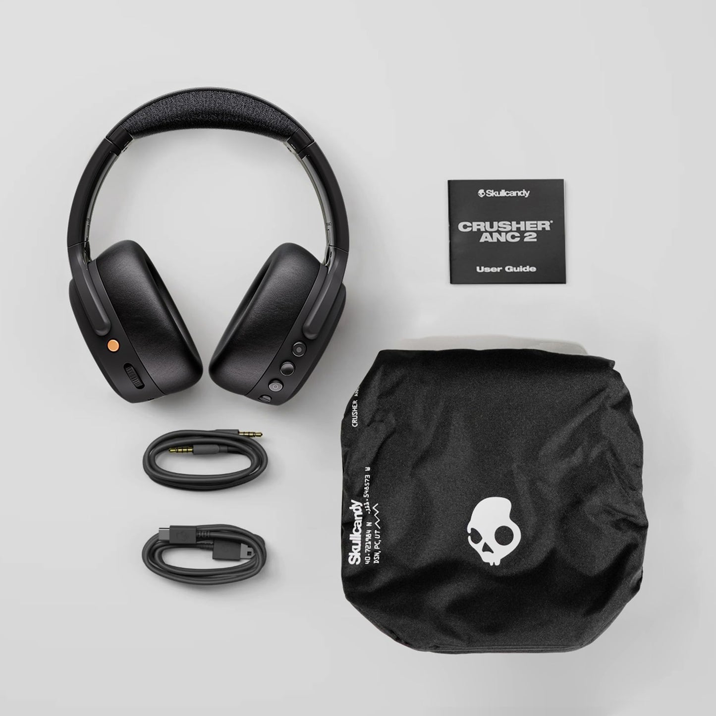 Skullcandy Crusher ANC 2 Wireless Over-Ear Bluetooth Headphones with Multi-Sensory Bass, Active Noise Cancelling, Up to 60 Hours Battery, Microphone for iPhone Android - True Black