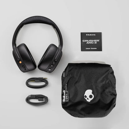 Skullcandy Crusher ANC 2 Wireless Over-Ear Bluetooth Headphones with Multi-Sensory Bass, Active Noise Cancelling, Up to 60 Hours Battery, Microphone for iPhone Android - True Black