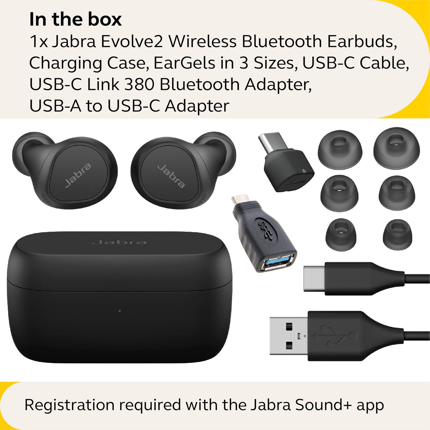 Jabra Evolve2 True Wireless Earbuds - in-Ear Bluetooth Earbuds with Active Noise Cancellation MultiSensor Voice Technology - Certified to Work with Your Virtual Meeting Apps - Black
