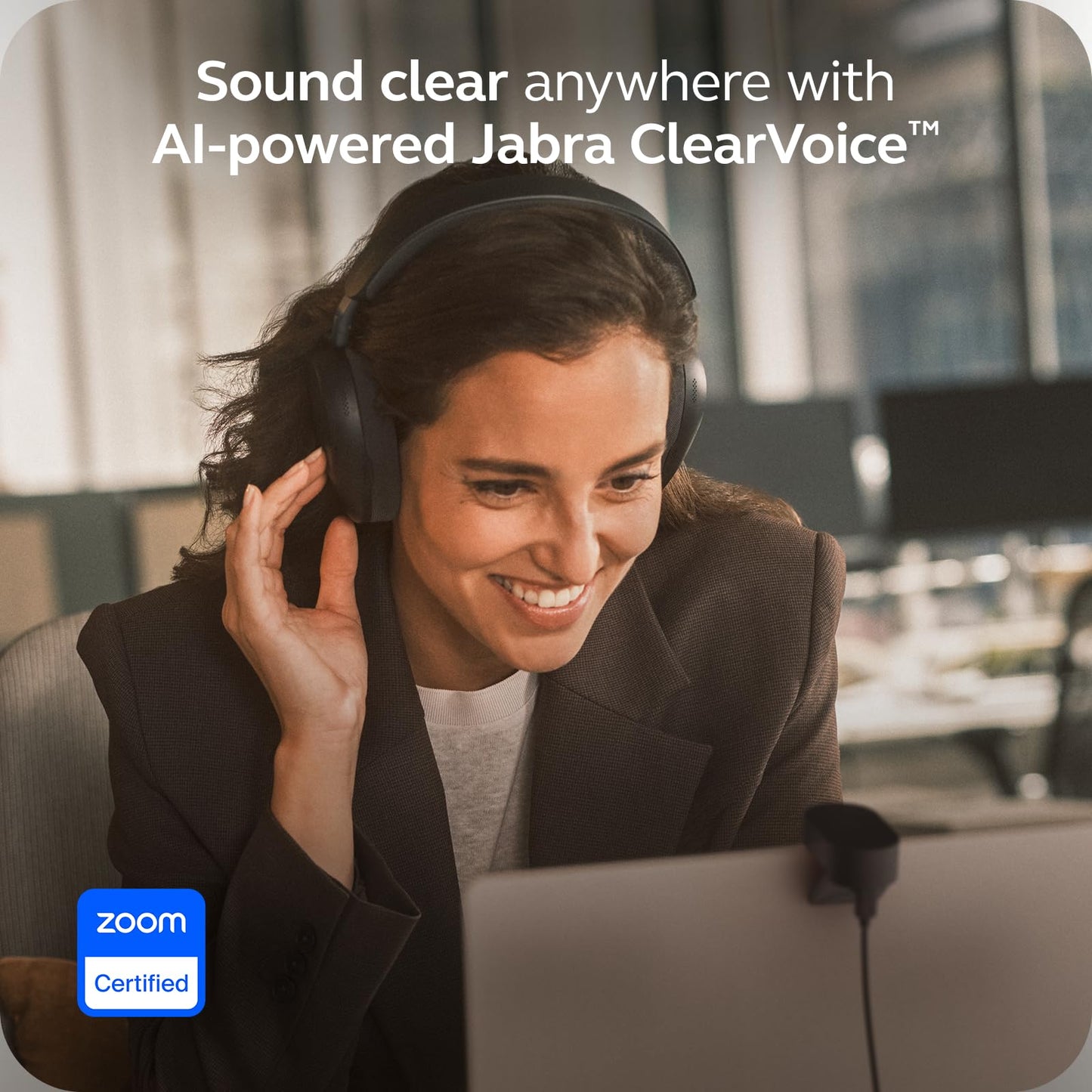 Jabra Evolve3 85 Over-Ear Wireless Bluetooth Headset with Microphone for Work, AI Voice Call Technology, Adaptive Active Noise Cancellation, 25-Hour Battery, USB-C, Microsoft Teams Certified, Black