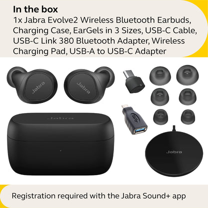 Jabra Evolve2 True Wireless Earbuds - in-Ear Bluetooth Earbuds with Active Noise Cancellation MultiSensor Voice Technology - Certified to Work with Your Virtual Meeting Apps - Black