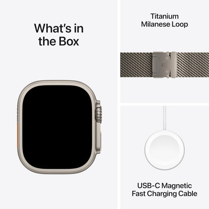 Apple Watch Ultra 3 [GPS + Cellular 49mm] Running & Multisport Smartwatch w/Rugged Titanium Case w/Natural Titanium Milanese Loop - L. Satellite Communications, Advanced Health & Fitness Tracking