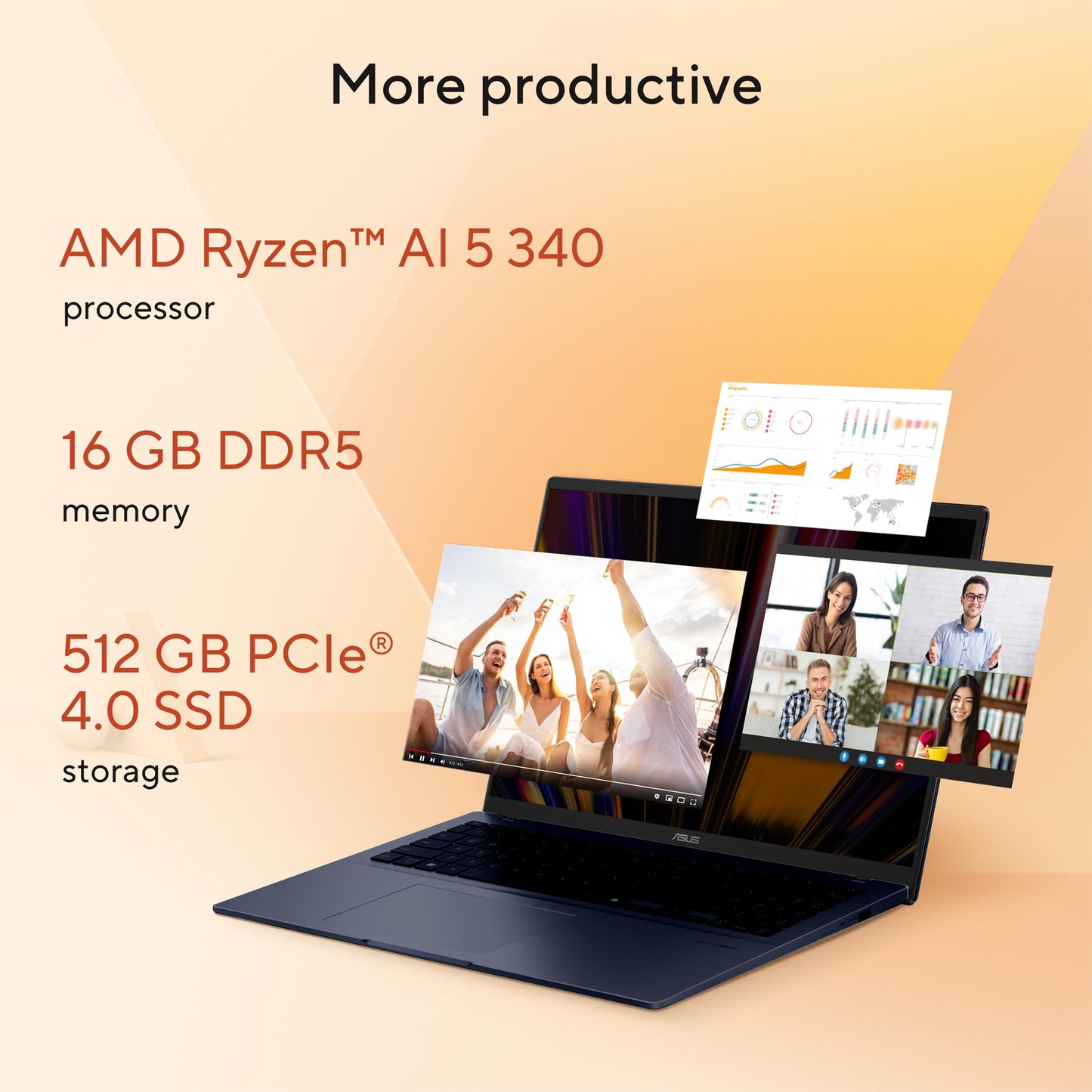 ASUS Vivobook 14 Laptop, Copilot+ PC, 14” WUXGA 60Hz Display, AMD Ryzen AI 7 350 with XDNA NPU, AMD Radeon Graphics, 16GB RAM, 512GB SSD, Platinum Gold, M1407KA-PS74