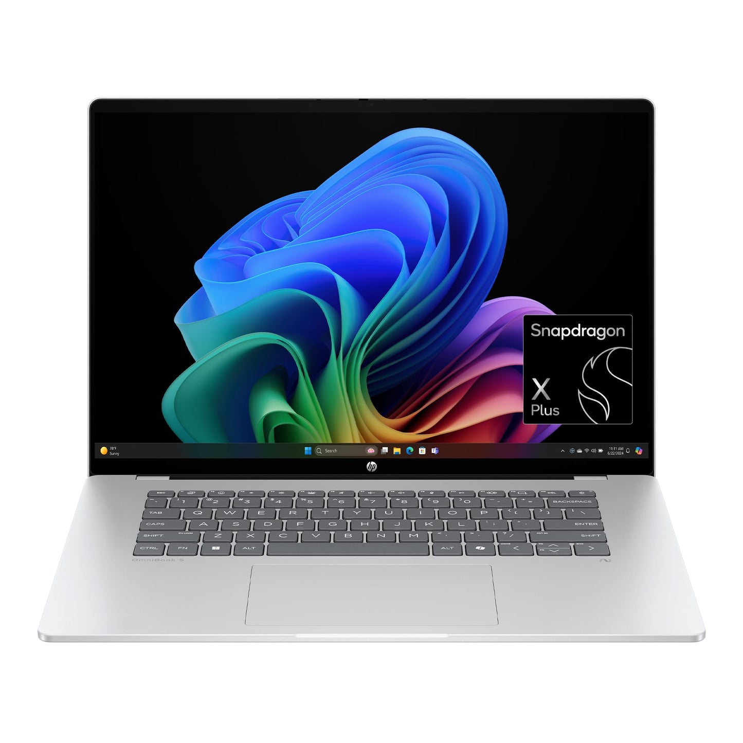 HP OmniBook 5 16 inch Next Gen AI PC, 2K Touchscreen, Snapdragon X Plus X1P-42-100, 16 GB RAM, 512 GB SSD, Qualcomm Adreno GPU, Windows 11 Home, Glacier Silver, 16-fb0000nr