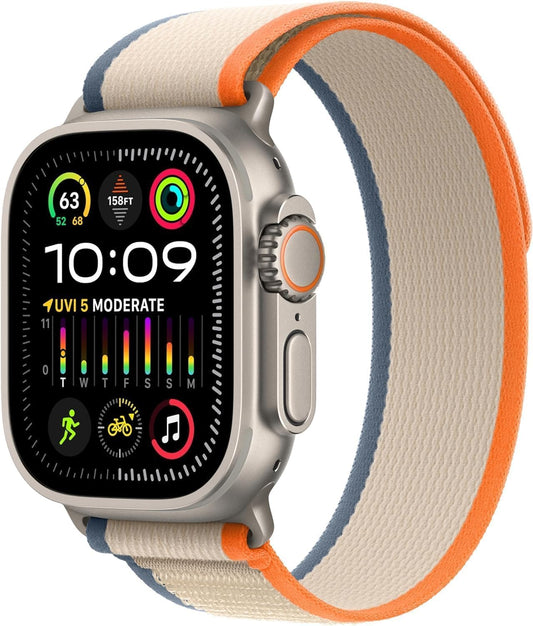 Apple Watch Ultra 2 [GPS + Cellular, 49mm] - Rugged Titanium Case with Orange/Beige Trail Loop, M/L (Renewed Premium)