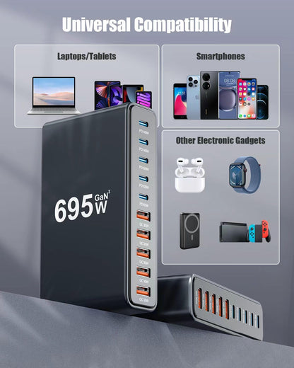 1000W USB C Charger Block,10-Port USB C Charging Station GaN IV Travel Essentials Multiple Port Charging Station,140W Laptop Fast Charger Adapter for MacBook Pro/Air,DELL,iPad,iPhone,Samsung Galaxy