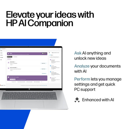 HP OmniBook 5 16 inch Next Gen AI PC, 2K Touchscreen, Snapdragon X Plus X1P-42-100, 16 GB RAM, 512 GB SSD, Qualcomm Adreno GPU, Windows 11 Home, Glacier Silver, 16-fb0000nr