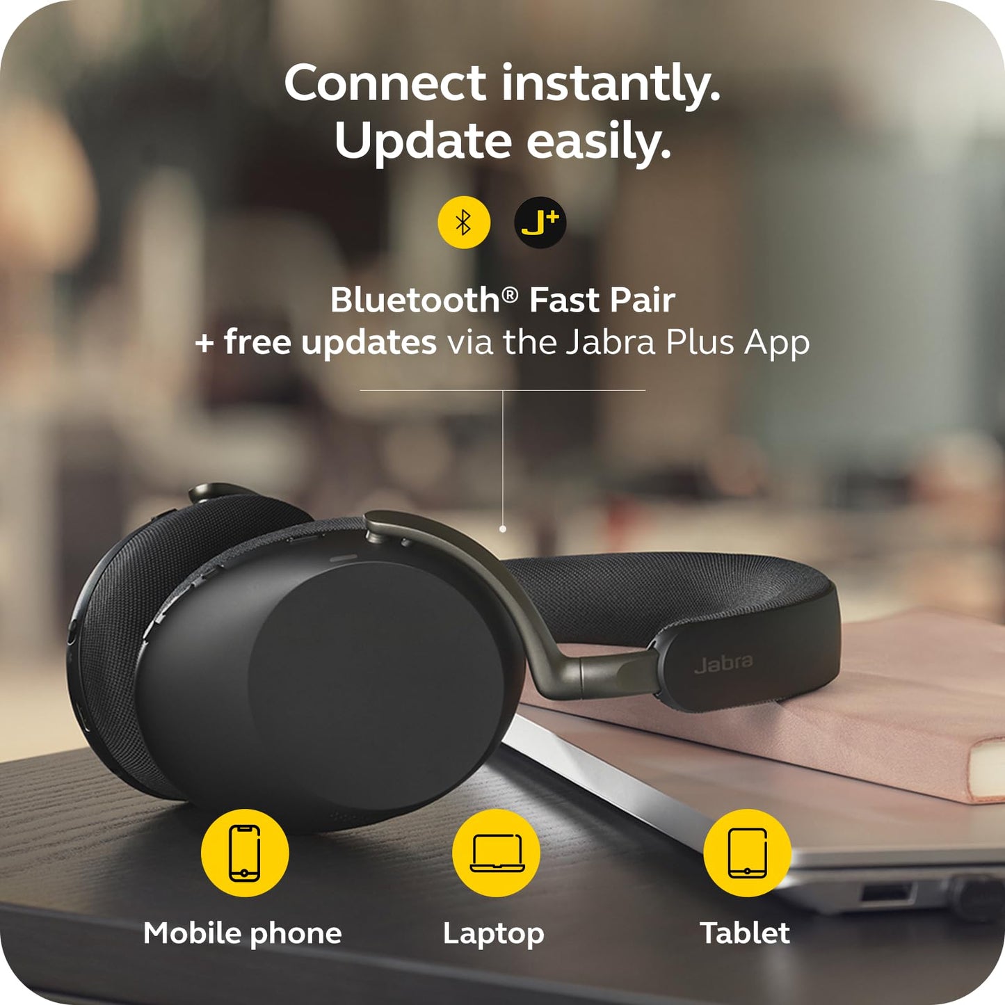 Jabra Evolve3 85 Over-Ear Wireless Bluetooth Headset with Microphone for Work, AI Voice Call Technology, Adaptive Active Noise Cancellation, 25-Hour Battery, USB-C, Microsoft Teams Certified, Black