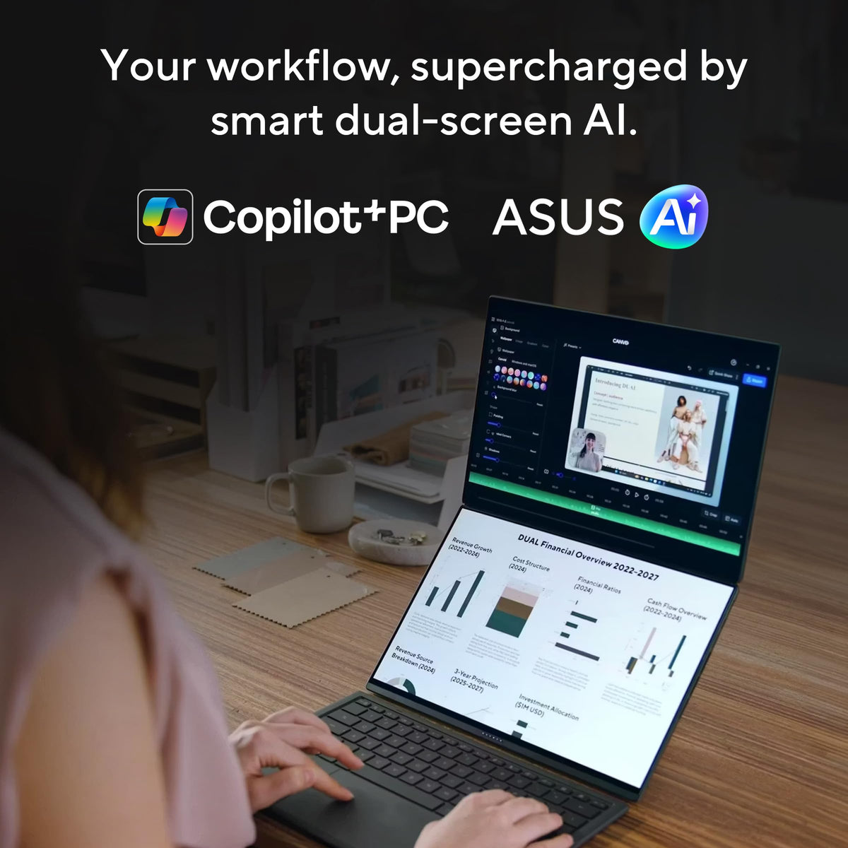 ASUS Zenbook Duo Laptop, Dual 14” OLED 3K 120Hz Touch Display, Evo, Intel Core Ultra 9 285H, Intel Arc Graphics, 32GB RAM, 1TB SSD, Windows 11, UX8406CA-PS99T