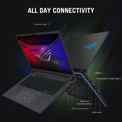 ASUS ROG Strix G16 (2025) Gaming Laptop, 16” ROG Nebula 16:10 2.5K 240Hz/3ms, NVIDIA® GeForce RTX™ 5080, Intel® Core Ultra 9 275HX, 32GB DDR5, 1TB PCIe Gen 4 SSD, Wi-Fi 7, Windows 11 Home, G615LW-AS96