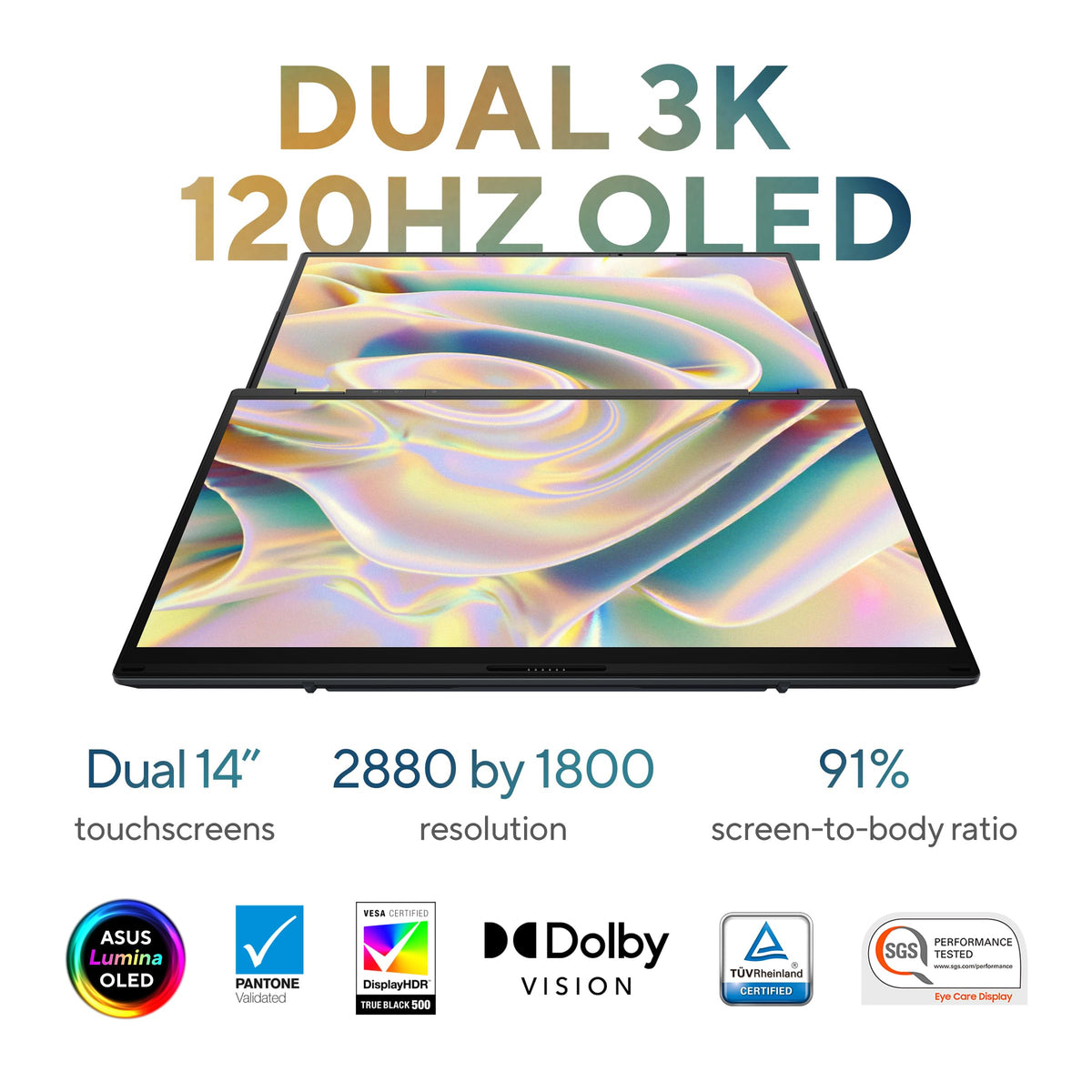 ASUS Zenbook Duo Laptop, Dual 14” OLED 3K 120Hz Touch Display, Evo, Intel Core Ultra 9 285H, Intel Arc Graphics, 32GB RAM, 1TB SSD, Windows 11, UX8406CA-PS99T
